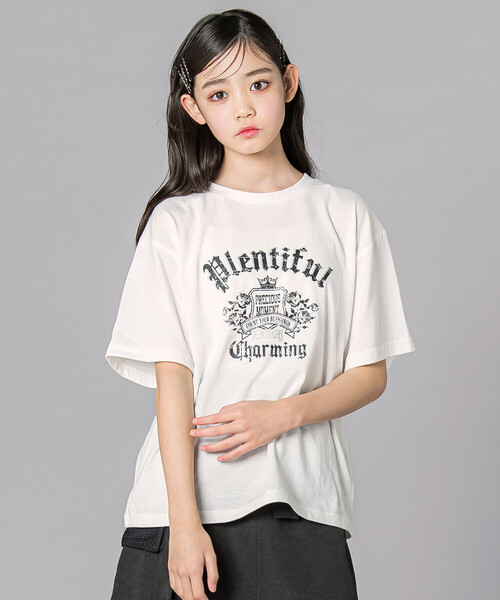 ZIDDY（ジディ）の「レイヤード風 シアーチュール ラメロゴTシャツ(130~160cm)（その他トップス・キッズ・オフホワイト/グレー・130cm/FREE/140cm/150cm）」の6枚目の写真