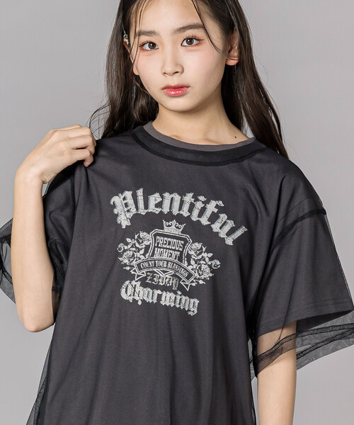 ZIDDY（ジディ）の「レイヤード風 シアーチュール ラメロゴTシャツ(130~160cm)（その他トップス・キッズ・オフホワイト/グレー・130cm/FREE/140cm/150cm）」の8枚目の写真