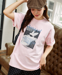 レディースのTシャツ/カットソー（ピンク/桃色系・ウォッシャブル加工