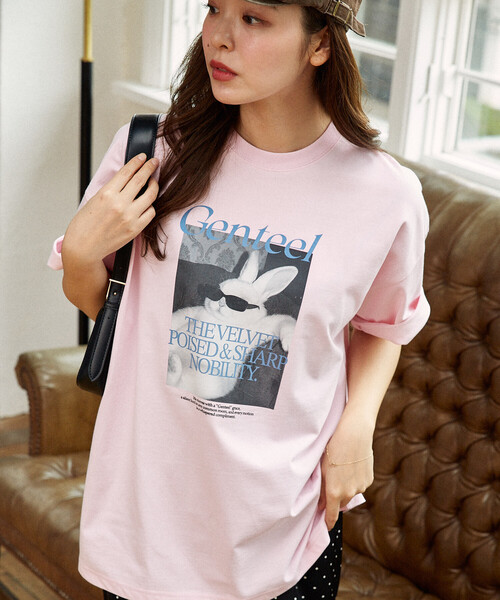 PUBLUX(パブリュクス)の「PUBLUX/パブリュクス <機能性素材>Genteel ラビット プリント Tシャツ 限定展開(Tシャツ/カットソー・レディース・ホワイト/ピンク/チャコールグレー・LARGE/MEDIUM/SMALL)」の5枚目の写真