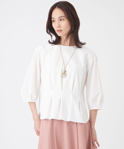 TRANS WORK(トランスワーク)の「【吸水速乾・抗菌防臭・ウォッシャブル】コンパクトポンチカットソー(Tシャツ/カットソー・レディース・オフホワイト/ネイビー/ピンク系その他2・40/38)」の1枚目の写真