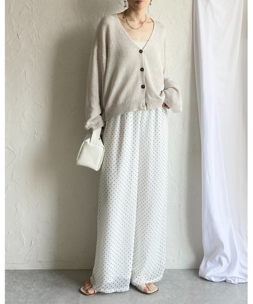 She's Closet(シーズクローゼット)の「水玉 ドット柄 ストレート ロング ワイド パンツ シフォン シアー イージーパンツ(その他パンツ・レディース・ネイビー/ブラック/オフホワイト・FREE)」の4枚目の写真