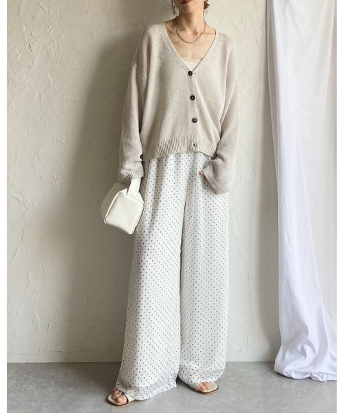 She's Closet(シーズクローゼット)の「水玉 ドット柄 ストレート ロング ワイド パンツ シフォン シアー イージーパンツ(その他パンツ・レディース・ネイビー/ブラック/オフホワイト・FREE)」の5枚目の写真