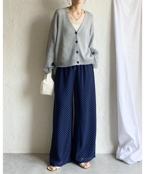 She's Closet(シーズクローゼット)の「水玉 ドット柄 ストレート ロング ワイド パンツ シフォン シアー イージーパンツ(その他パンツ・レディース・ネイビー/ブラック/オフホワイト・FREE)」の6枚目の写真