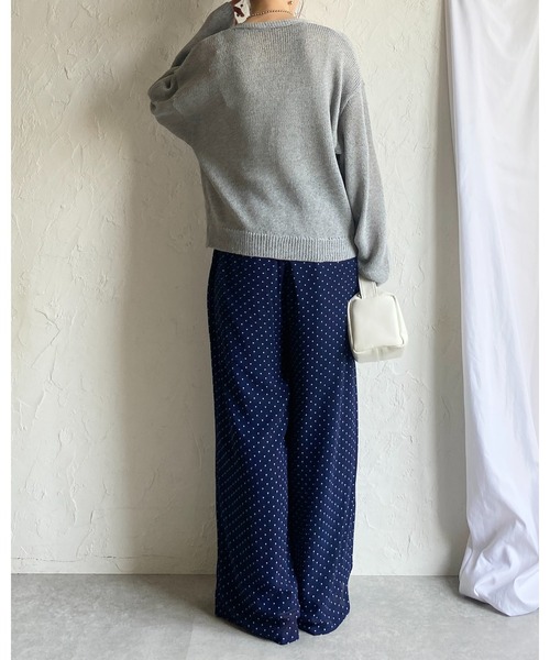 She's Closet(シーズクローゼット)の「水玉 ドット柄 ストレート ロング ワイド パンツ シフォン シアー イージーパンツ(その他パンツ・レディース・ネイビー/ブラック/オフホワイト・FREE)」の7枚目の写真