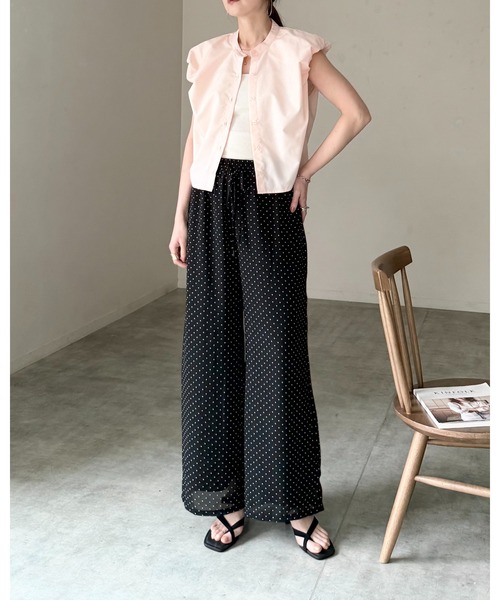 She's Closet(シーズクローゼット)の「水玉 ドット柄 ストレート ロング ワイド パンツ シフォン シアー イージーパンツ(その他パンツ・レディース・ネイビー/ブラック/オフホワイト・FREE)」の8枚目の写真