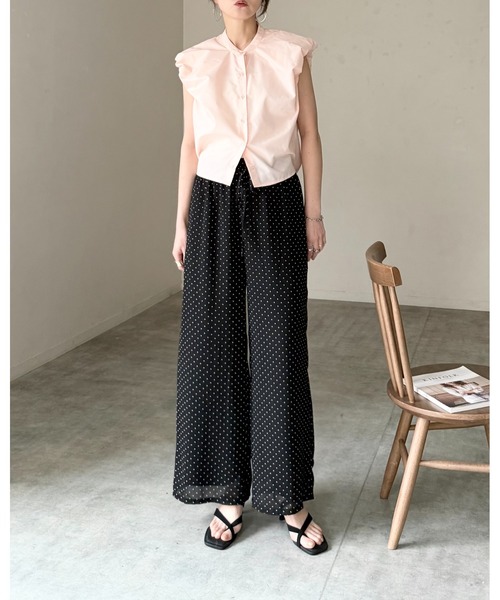She's Closet(シーズクローゼット)の「水玉 ドット柄 ストレート ロング ワイド パンツ シフォン シアー イージーパンツ(その他パンツ・レディース・ネイビー/ブラック/オフホワイト・FREE)」の9枚目の写真
