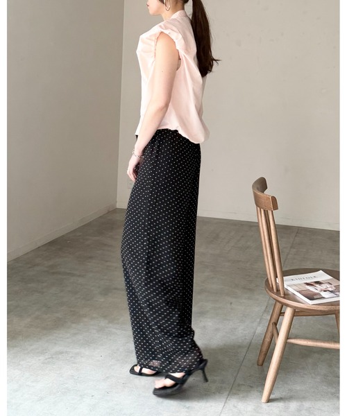 She's Closet(シーズクローゼット)の「水玉 ドット柄 ストレート ロング ワイド パンツ シフォン シアー イージーパンツ(その他パンツ・レディース・ネイビー/ブラック/オフホワイト・FREE)」の10枚目の写真