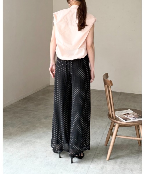 She's Closet(シーズクローゼット)の「水玉 ドット柄 ストレート ロング ワイド パンツ シフォン シアー イージーパンツ(その他パンツ・レディース・ネイビー/ブラック/オフホワイト・FREE)」の11枚目の写真