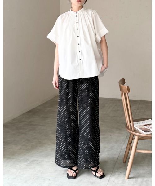 She's Closet(シーズクローゼット)の「水玉 ドット柄 ストレート ロング ワイド パンツ シフォン シアー イージーパンツ(その他パンツ・レディース・ネイビー/ブラック/オフホワイト・FREE)」の12枚目の写真