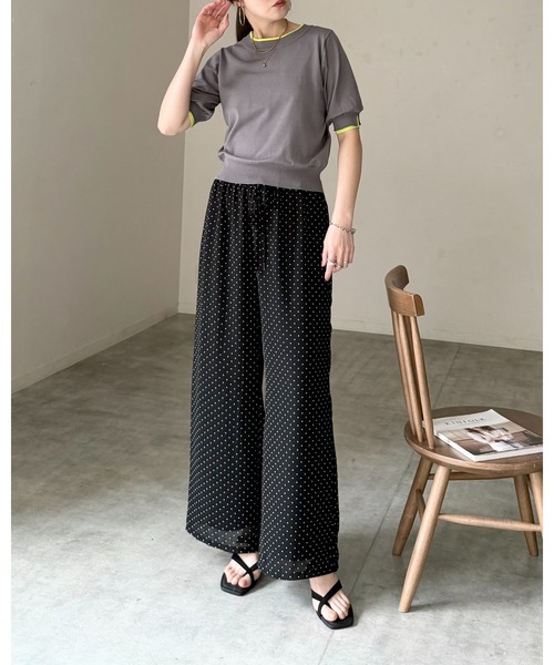 She's Closet(シーズクローゼット)の「水玉 ドット柄 ストレート ロング ワイド パンツ シフォン シアー イージーパンツ(その他パンツ・レディース・ネイビー/ブラック/オフホワイト・FREE)」の14枚目の写真