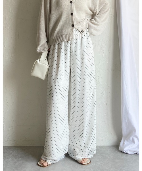 She's Closet(シーズクローゼット)の「水玉 ドット柄 ストレート ロング ワイド パンツ シフォン シアー イージーパンツ(その他パンツ・レディース・ネイビー/ブラック/オフホワイト・FREE)」の17枚目の写真