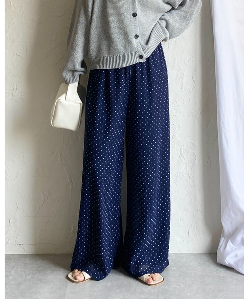 She's Closet(シーズクローゼット)の「水玉 ドット柄 ストレート ロング ワイド パンツ シフォン シアー イージーパンツ(その他パンツ・レディース・ネイビー/ブラック/オフホワイト・FREE)」の19枚目の写真
