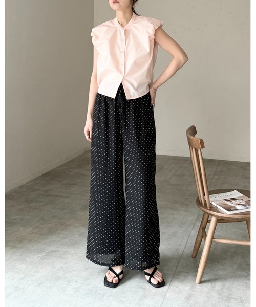 She's Closet(シーズクローゼット)の「水玉 ドット柄 ストレート ロング ワイド パンツ シフォン シアー イージーパンツ(その他パンツ・レディース・ネイビー/ブラック/オフホワイト・FREE)」の22枚目の写真