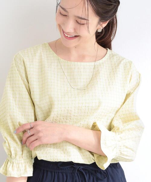 SHOO・LA・RUE（シューラルー）の「【セットアップ可/洗濯機可】上品チェックが好印象 ゆるさら6分袖ブラウス（シャツ/ブラウス・レディース・ブルー系6/チャコールグレー/イエロー系その他3/ホワイト系4/ネイビー系1・03/02/01/04）」の5枚目の写真