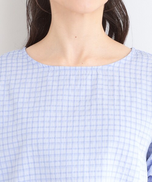 SHOO・LA・RUE（シューラルー）の「【セットアップ可/洗濯機可】上品チェックが好印象 ゆるさら6分袖ブラウス（シャツ/ブラウス・レディース・ブルー系6/チャコールグレー/イエロー系その他3/ホワイト系4/ネイビー系1・03/02/01/04）」の9枚目の写真