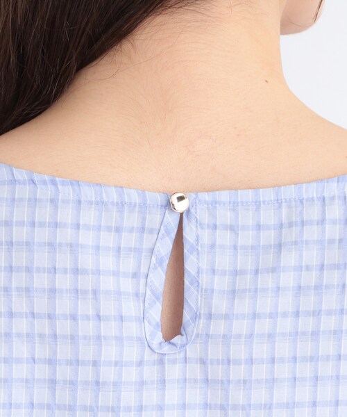 SHOO・LA・RUE（シューラルー）の「【セットアップ可/洗濯機可】上品チェックが好印象 ゆるさら6分袖ブラウス（シャツ/ブラウス・レディース・ブルー系6/チャコールグレー/イエロー系その他3/ホワイト系4/ネイビー系1・03/02/01/04）」の10枚目の写真