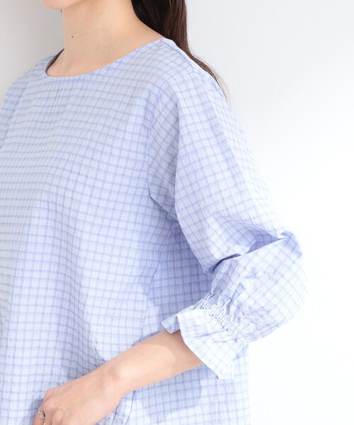 SHOO・LA・RUE（シューラルー）の「【セットアップ可/洗濯機可】上品チェックが好印象 ゆるさら6分袖ブラウス（シャツ/ブラウス・レディース・ブルー系6/チャコールグレー/イエロー系その他3/ホワイト系4/ネイビー系1・03/02/01/04）」の11枚目の写真
