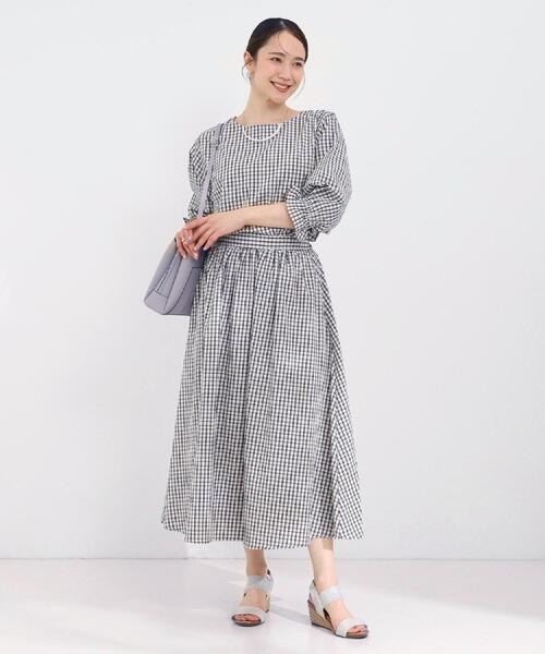 SHOO・LA・RUE（シューラルー）の「【セットアップ可/洗濯機可】上品チェックが好印象 ゆるさら6分袖ブラウス（シャツ/ブラウス・レディース・ブルー系6/チャコールグレー/イエロー系その他3/ホワイト系4/ネイビー系1・03/02/01/04）」の13枚目の写真