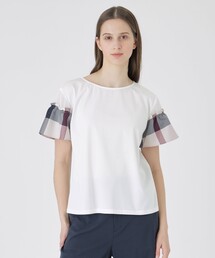 BLUE LABEL CRESTBRIDGE | 【接触冷感】プレーティング天竺チェックスリーブTシャツ(Tシャツ/カットソー)