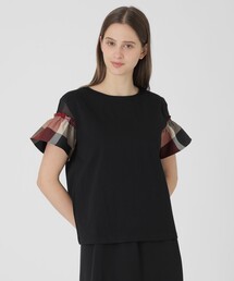BLUE LABEL CRESTBRIDGE（ブルーレーベルクレストブリッジ）の「【接触冷感】プレーティング天竺チェックスリーブTシャツ（Tシャツ/カットソー）」