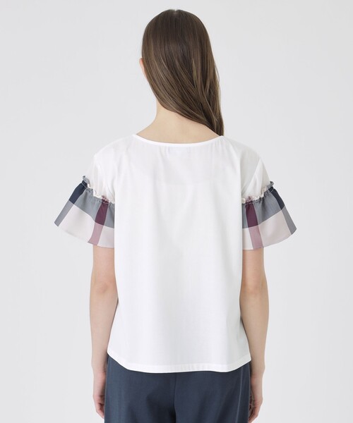 BLUE LABEL CRESTBRIDGE（ブルーレーベルクレストブリッジ）の「【接触冷感】プレーティング天竺チェックスリーブTシャツ（Tシャツ/カットソー・レディース・ブラック/ベビーピンク/ホワイト/ダークネイビー・38/40）」の8枚目の写真