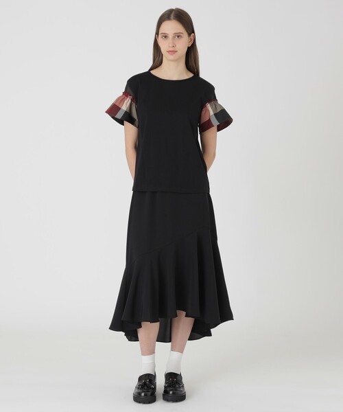 BLUE LABEL CRESTBRIDGE（ブルーレーベルクレストブリッジ）の「【接触冷感】プレーティング天竺チェックスリーブTシャツ（Tシャツ/カットソー・レディース・ブラック/ベビーピンク/ホワイト/ダークネイビー・38/40）」の11枚目の写真