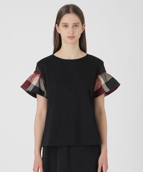 BLUE LABEL CRESTBRIDGE（ブルーレーベルクレストブリッジ）の「【接触冷感】プレーティング天竺チェックスリーブTシャツ（Tシャツ/カットソー・レディース・ブラック/ベビーピンク/ホワイト/ダークネイビー・38/40）」の12枚目の写真