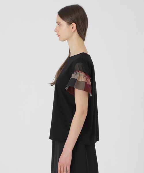 BLUE LABEL CRESTBRIDGE（ブルーレーベルクレストブリッジ）の「【接触冷感】プレーティング天竺チェックスリーブTシャツ（Tシャツ/カットソー・レディース・ブラック/ベビーピンク/ホワイト/ダークネイビー・38/40）」の13枚目の写真