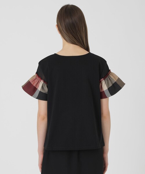 BLUE LABEL CRESTBRIDGE（ブルーレーベルクレストブリッジ）の「【接触冷感】プレーティング天竺チェックスリーブTシャツ（Tシャツ/カットソー・レディース・ブラック/ベビーピンク/ホワイト/ダークネイビー・38/40）」の14枚目の写真