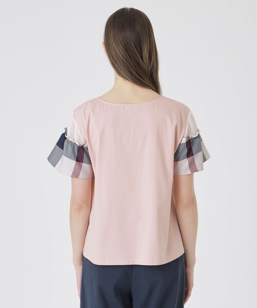 BLUE LABEL CRESTBRIDGE（ブルーレーベルクレストブリッジ）の「【接触冷感】プレーティング天竺チェックスリーブTシャツ（Tシャツ/カットソー・レディース・ブラック/ベビーピンク/ホワイト/ダークネイビー・38/40）」の20枚目の写真