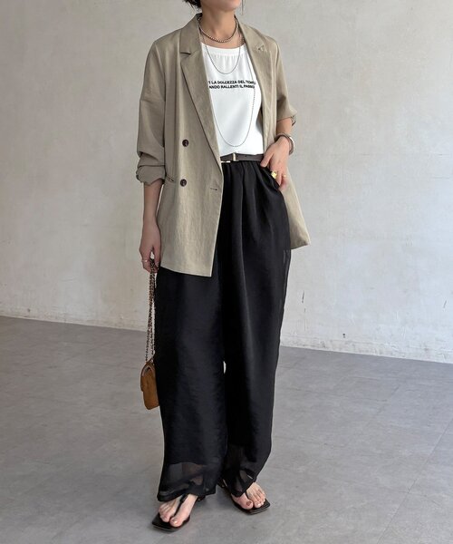 DouDou（ドゥドゥ）の「【WEB限定】オーガンジータックパンツ（その他パンツ・レディース・グレイッシュベージュ/ブラウン/ブラック・FREE）」の4枚目の写真