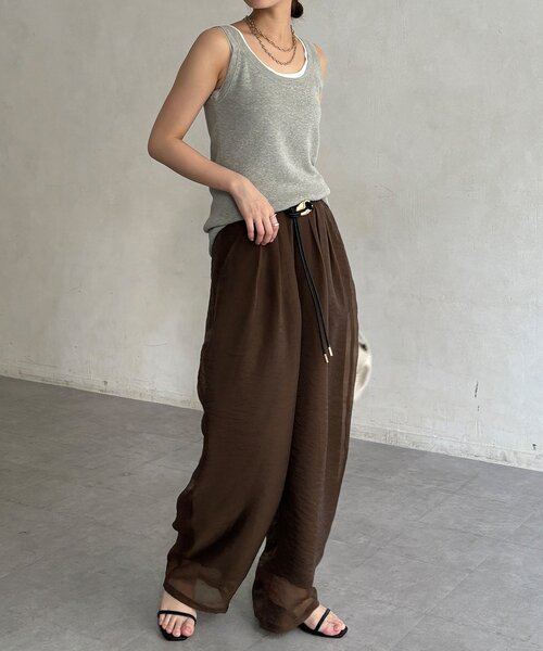 DouDou（ドゥドゥ）の「【WEB限定】オーガンジータックパンツ（その他パンツ・レディース・グレイッシュベージュ/ブラウン/ブラック・FREE）」の14枚目の写真