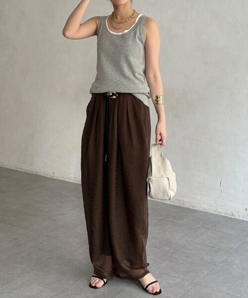 DouDou（ドゥドゥ）の「【WEB限定】オーガンジータックパンツ（その他パンツ・レディース・グレイッシュベージュ/ブラウン/ブラック・FREE）」の15枚目の写真