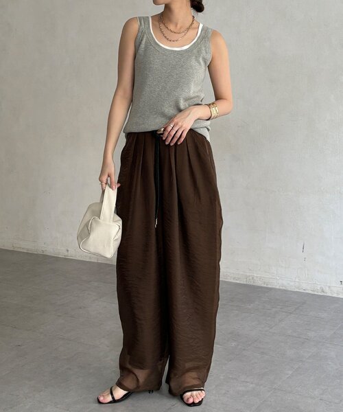 DouDou（ドゥドゥ）の「【WEB限定】オーガンジータックパンツ（その他パンツ・レディース・グレイッシュベージュ/ブラウン/ブラック・FREE）」の16枚目の写真