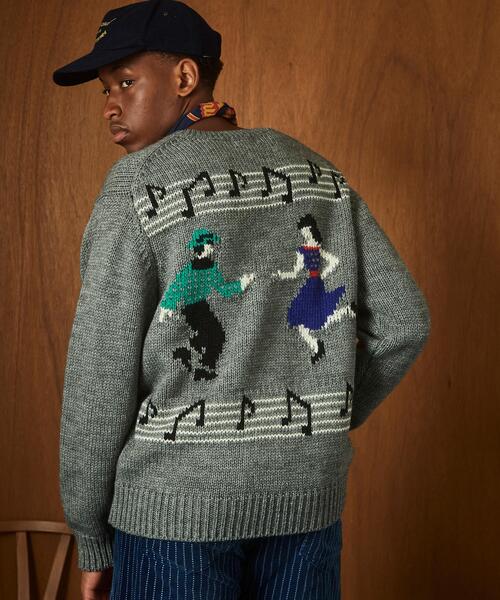 Schott(ショット)の「Schott/ショット/CREW KNIT "SHEET MUSIC"/クルー ニット "シート ミュージック"(ニット/セーター・メンズ・グレー/ネイビー・M/L/XL)」の3枚目の写真