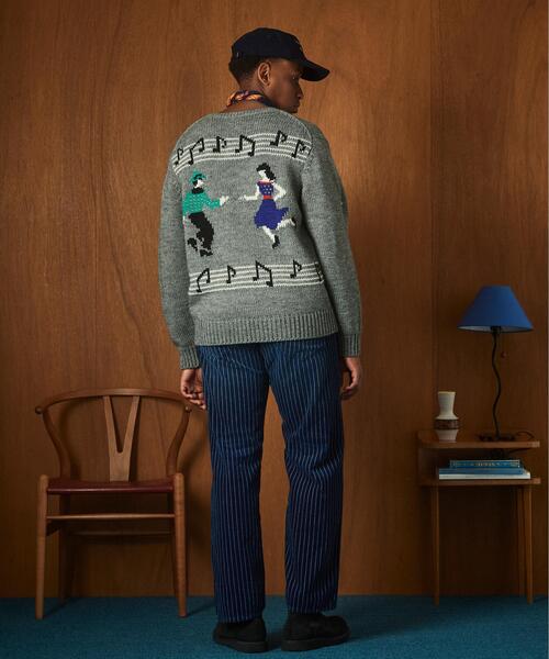 Schott(ショット)の「Schott/ショット/CREW KNIT "SHEET MUSIC"/クルー ニット "シート ミュージック"(ニット/セーター・メンズ・グレー/ネイビー・M/L/XL)」の5枚目の写真