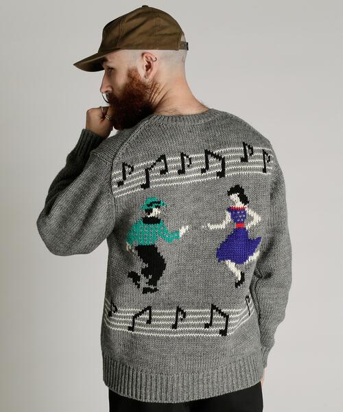 Schott(ショット)の「Schott/ショット/CREW KNIT "SHEET MUSIC"/クルー ニット "シート ミュージック"(ニット/セーター・メンズ・グレー/ネイビー・M/L/XL)」の9枚目の写真