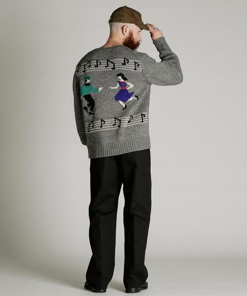 Schott(ショット)の「Schott/ショット/CREW KNIT "SHEET MUSIC"/クルー ニット "シート ミュージック"(ニット/セーター・メンズ・グレー/ネイビー・M/L/XL)」の11枚目の写真