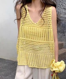 クロシェ編みルーズノースリニット