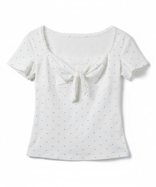 VIVID LADY（ビビッドレディー）の「ドット柄 スクエアネック リボン 半袖Tシャツ トップス（Tシャツ/カットソー・レディース・ホワイト/ライトブルー/グレー・FREE）」の19枚目の写真