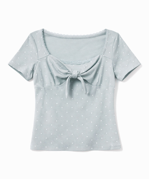 VIVID LADY（ビビッドレディー）の「ドット柄 スクエアネック リボン 半袖Tシャツ トップス（Tシャツ/カットソー・レディース・ホワイト/ライトブルー/グレー・FREE）」の20枚目の写真