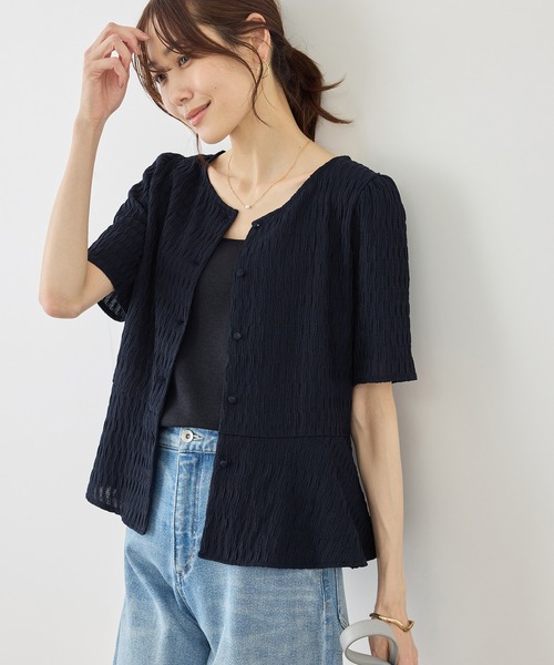 ROPE' PICNIC(ロペピクニック)の「前後2WAYカットジャガードカーディガントップス(カーディガン/ボレロ・レディース・ネイビー/オフホワイト・FREE)」の6枚目の写真