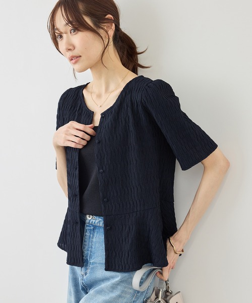 ROPE' PICNIC(ロペピクニック)の「前後2WAYカットジャガードカーディガントップス(カーディガン/ボレロ・レディース・ネイビー/オフホワイト・FREE)」の7枚目の写真
