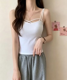 【綿混/ストレッチ】胸元クロスストラップ 華奢見えキャミソール