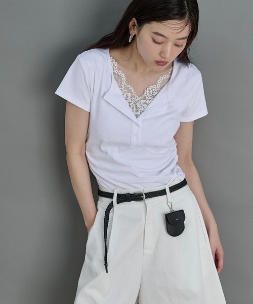 LOSCa（ロスカ）の「ポーチベルト付き　タックハーフパンツ（その他パンツ・レディース・オフホワイト/ブラック・M/S）」の21枚目の写真