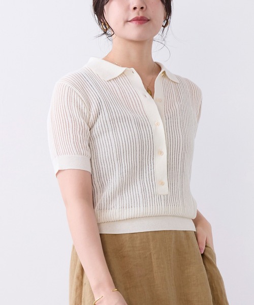 MICA&DEAL（マイカ＆ディール）の「透かし柄ポロニット（ニット/セーター・レディース・オフホワイト/キャメル/ブラック・FREE）」の5枚目の写真