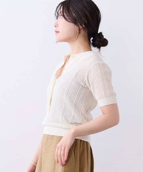 MICA&DEAL（マイカ＆ディール）の「透かし柄ポロニット（ニット/セーター・レディース・オフホワイト/キャメル/ブラック・FREE）」の6枚目の写真