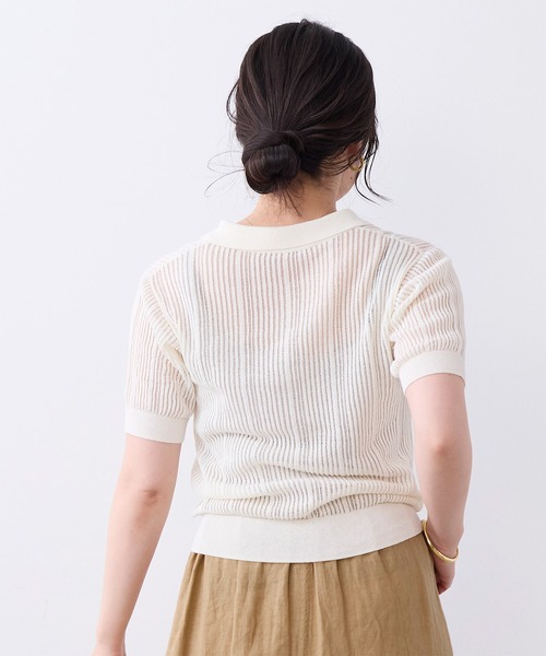 MICA&DEAL（マイカ＆ディール）の「透かし柄ポロニット（ニット/セーター・レディース・オフホワイト/キャメル/ブラック・FREE）」の7枚目の写真