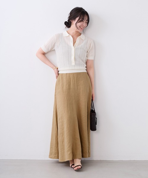 MICA&DEAL（マイカ＆ディール）の「透かし柄ポロニット（ニット/セーター・レディース・オフホワイト/キャメル/ブラック・FREE）」の8枚目の写真